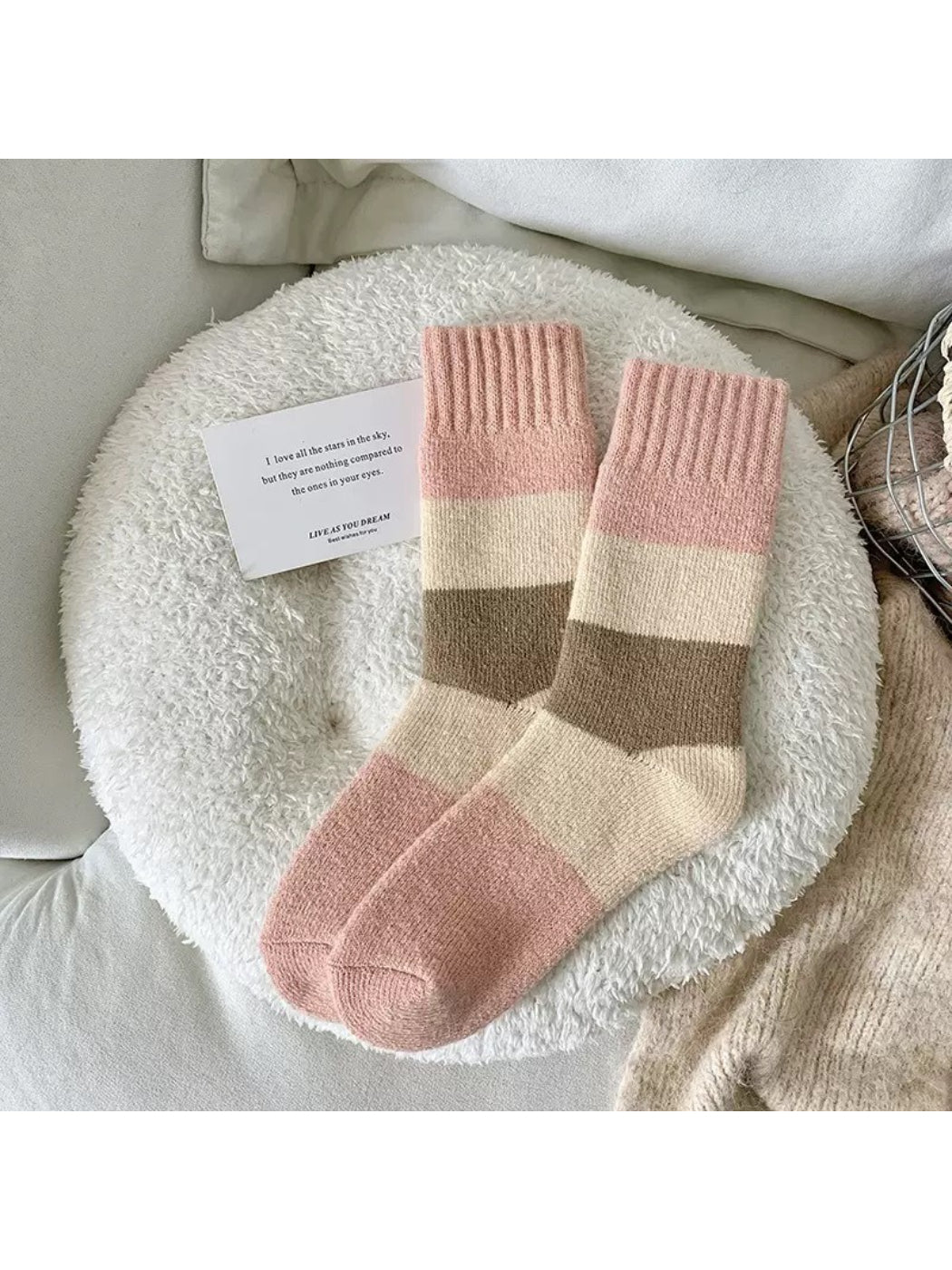Rufia - Cozy Speckled Diamond Knit Crew Socks