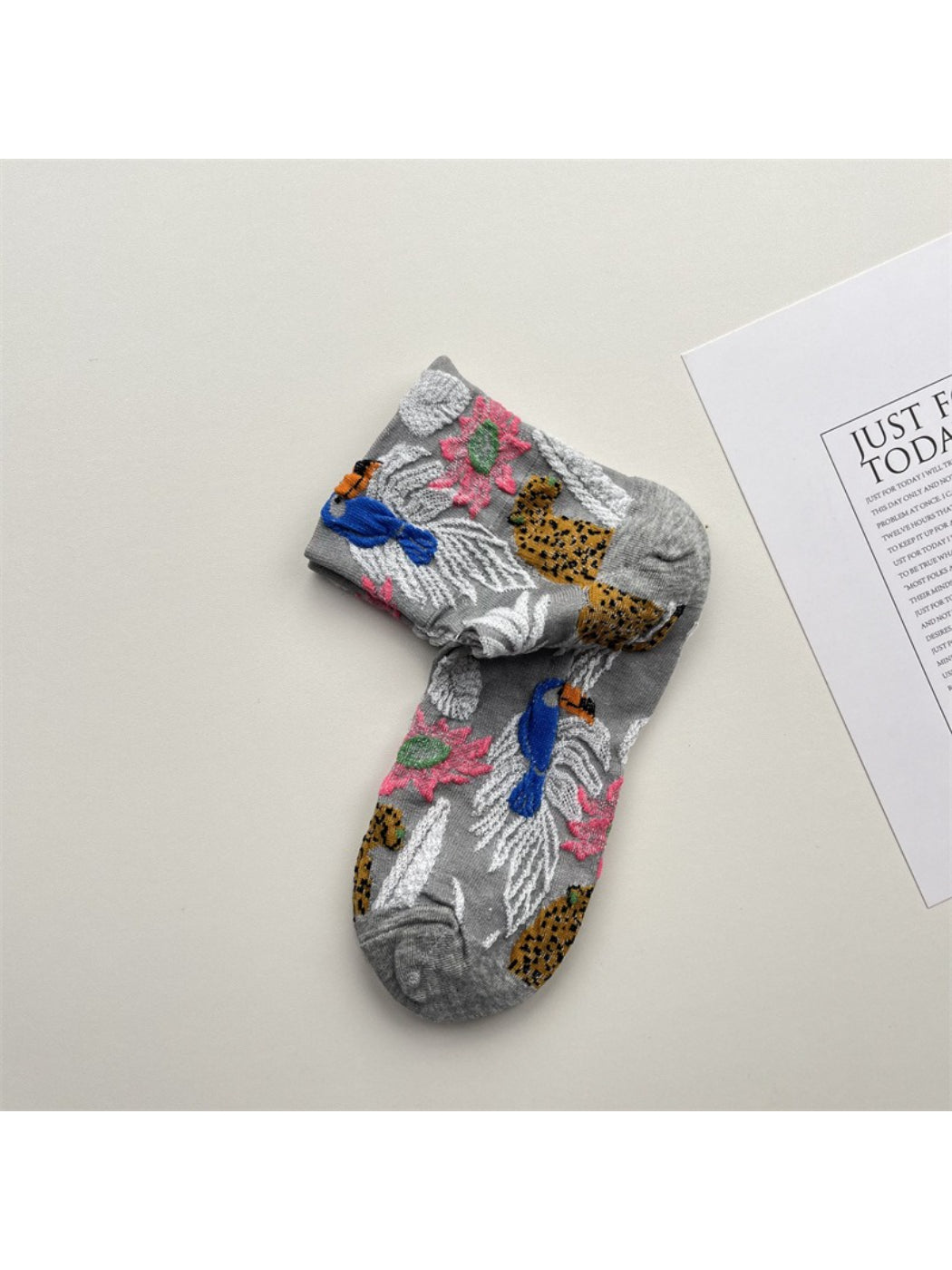 Rufia mid-calf socks with embossed floral pattern