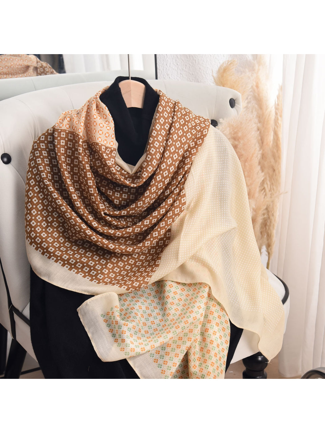 Scarvii - Soft Retro Geo Print Lightweight Scarf