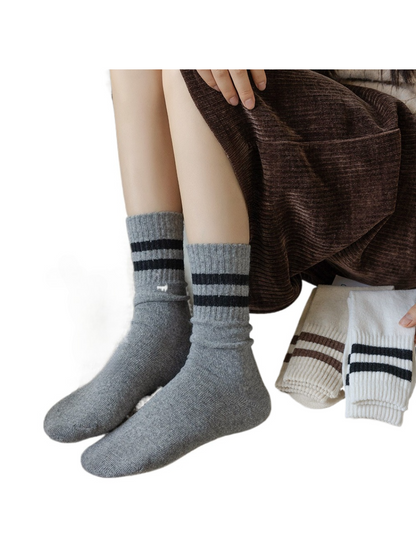 Rufia - Two-Stripe Ribbed Cuff Crew Socks