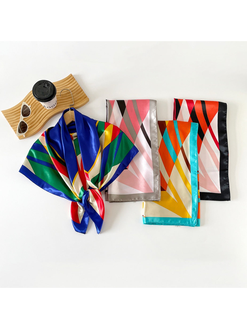 Scarvii - Colorblock Geometric Pattern Square Scarf