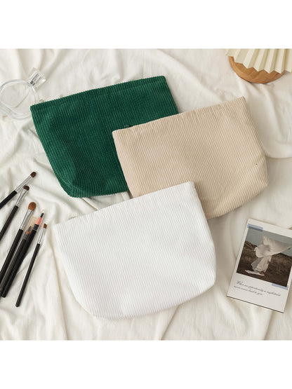 Cosbai - Minimalist Solid Color Ribbed Zip Pouch
