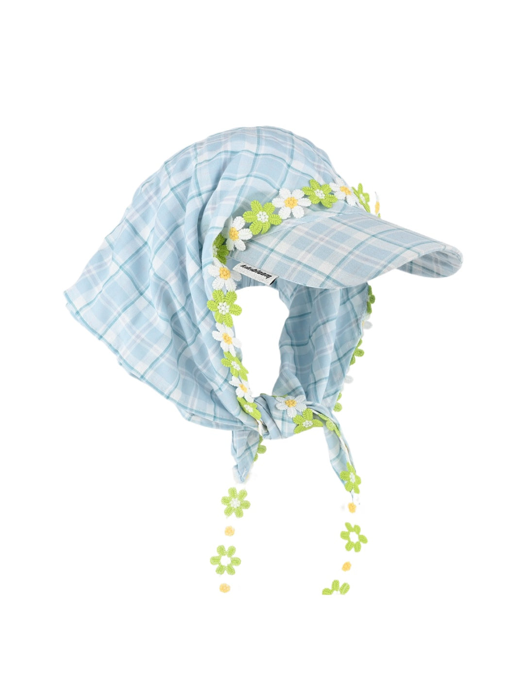 Haila - Daisy Trim Plaid Scarf Cap