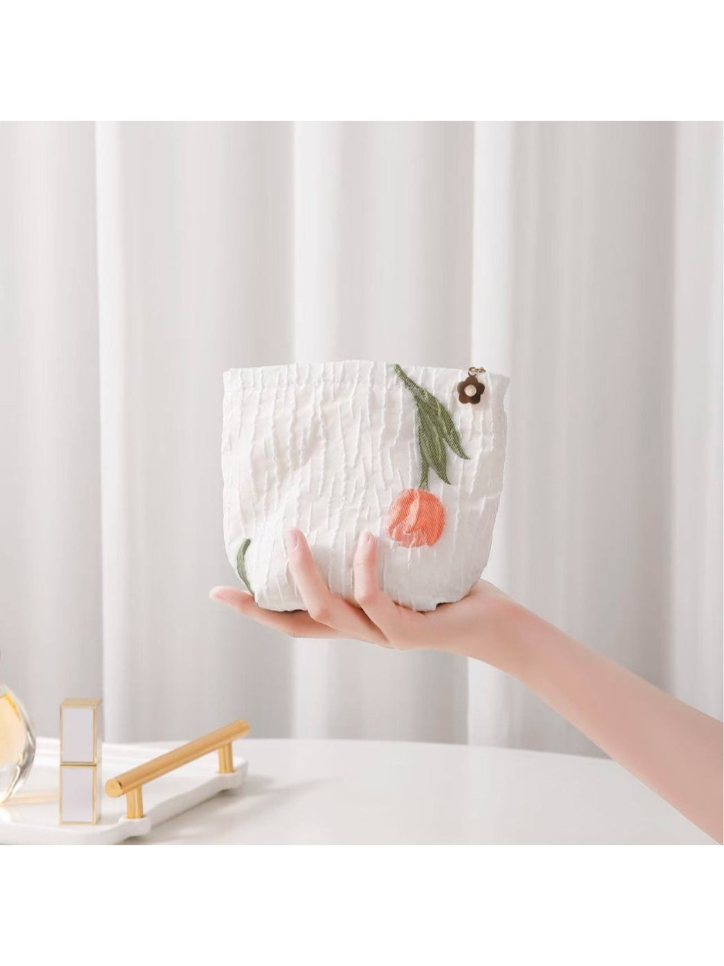 Cosbai - Tulip Embroidered Textured Cosmetic Bag