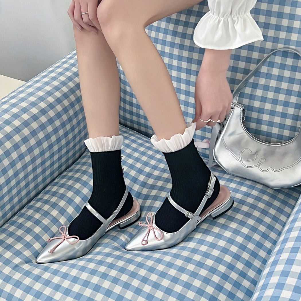 Rufia - Sheer Mesh Panel Socks with Bow Detail