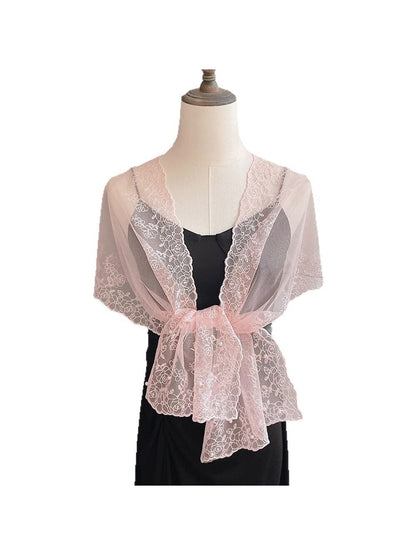 Scarvii - Floral Embroidered Sheer Lace Scarf
