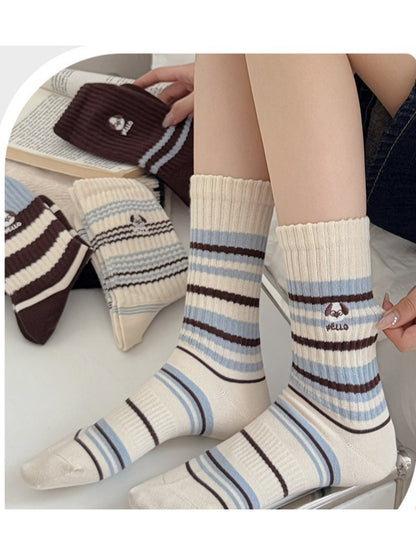 Rufia - Dog Stripe Rib Knit Crew Socks