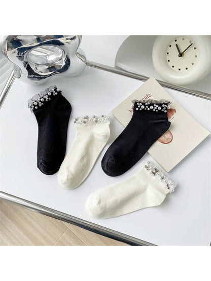 Rufia - Solid Color Ruffle Ankle Socks