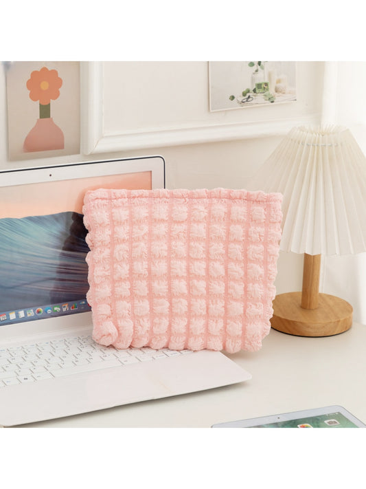 Cosbai - Puff-textured Solid Color and Stripes Zip Pouch