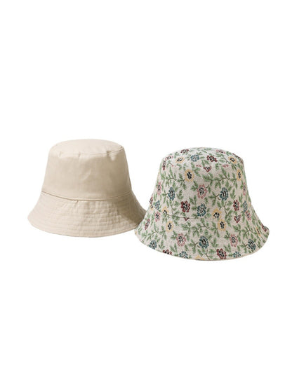 Back view of Haila bucket hat highlighting floral print and stitching details