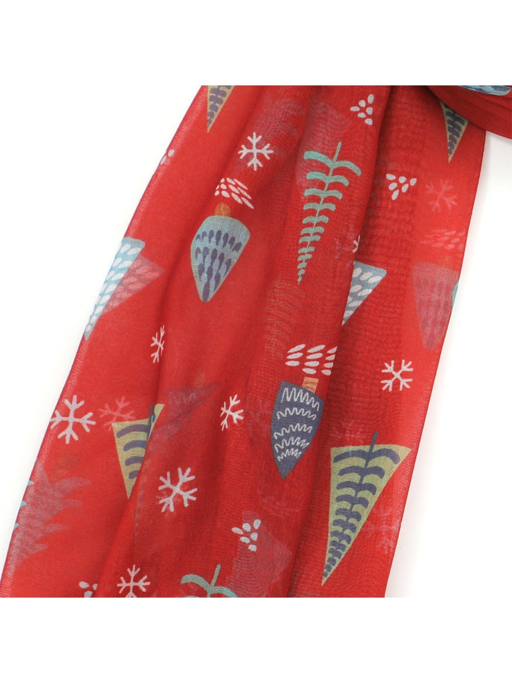 Scarvii - Red Scarf with Christmas Tree Print