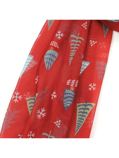 Scarvii - Red Scarf with Christmas Tree Print