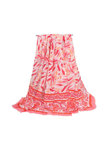 Scarvii - Layered Leaf Print Wrap Style Long Scarf