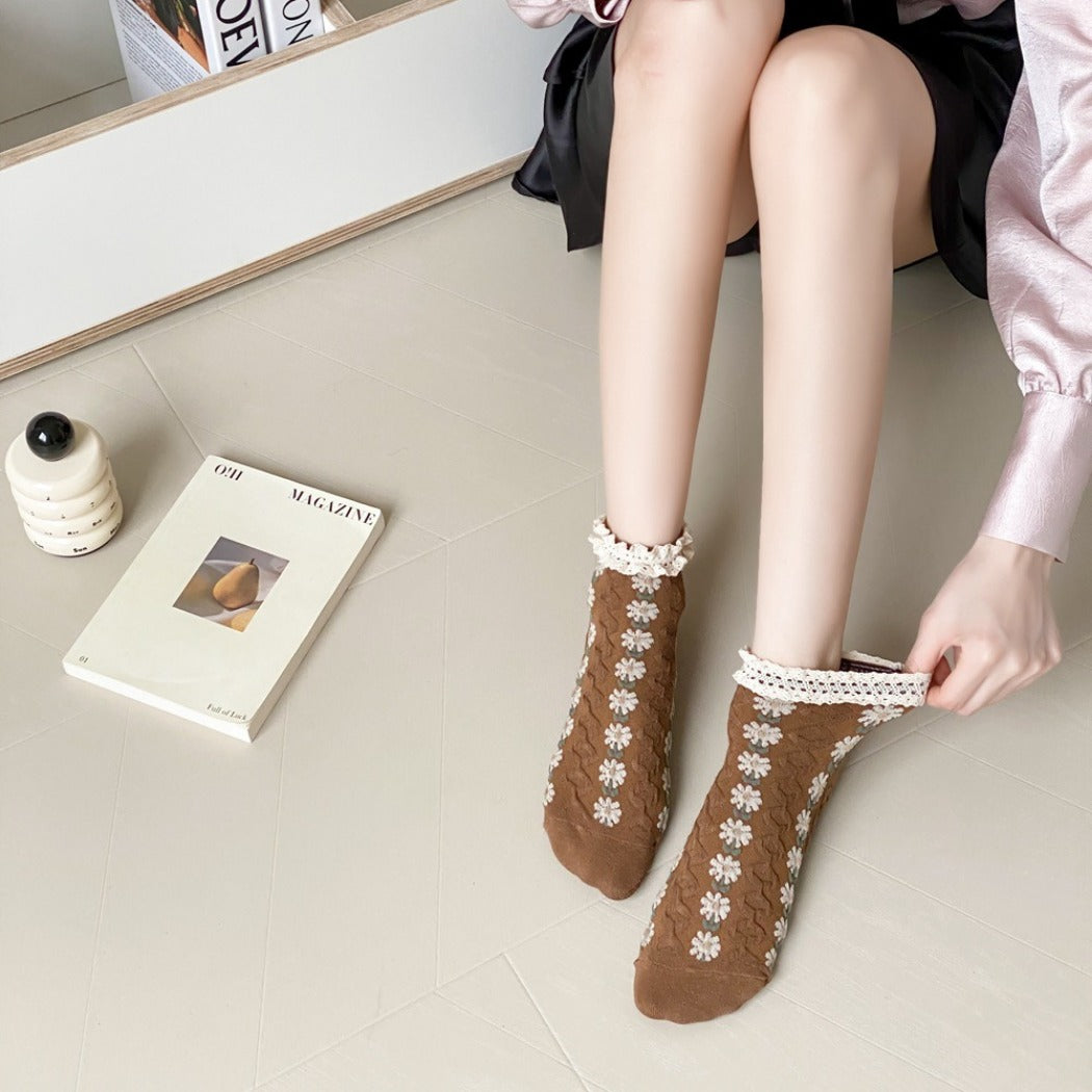 Rufia - Summer Floral Pattern Lace Trim Low-Cut Socks