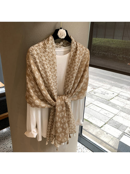 Scarvii - Printed Tassel Trim Shawl Scarf