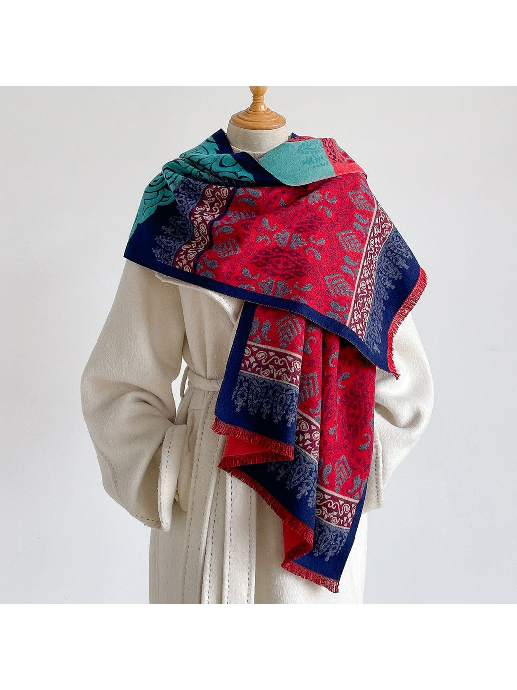Scarvii - Bright Geometric Print Tassels Wrap Scarf