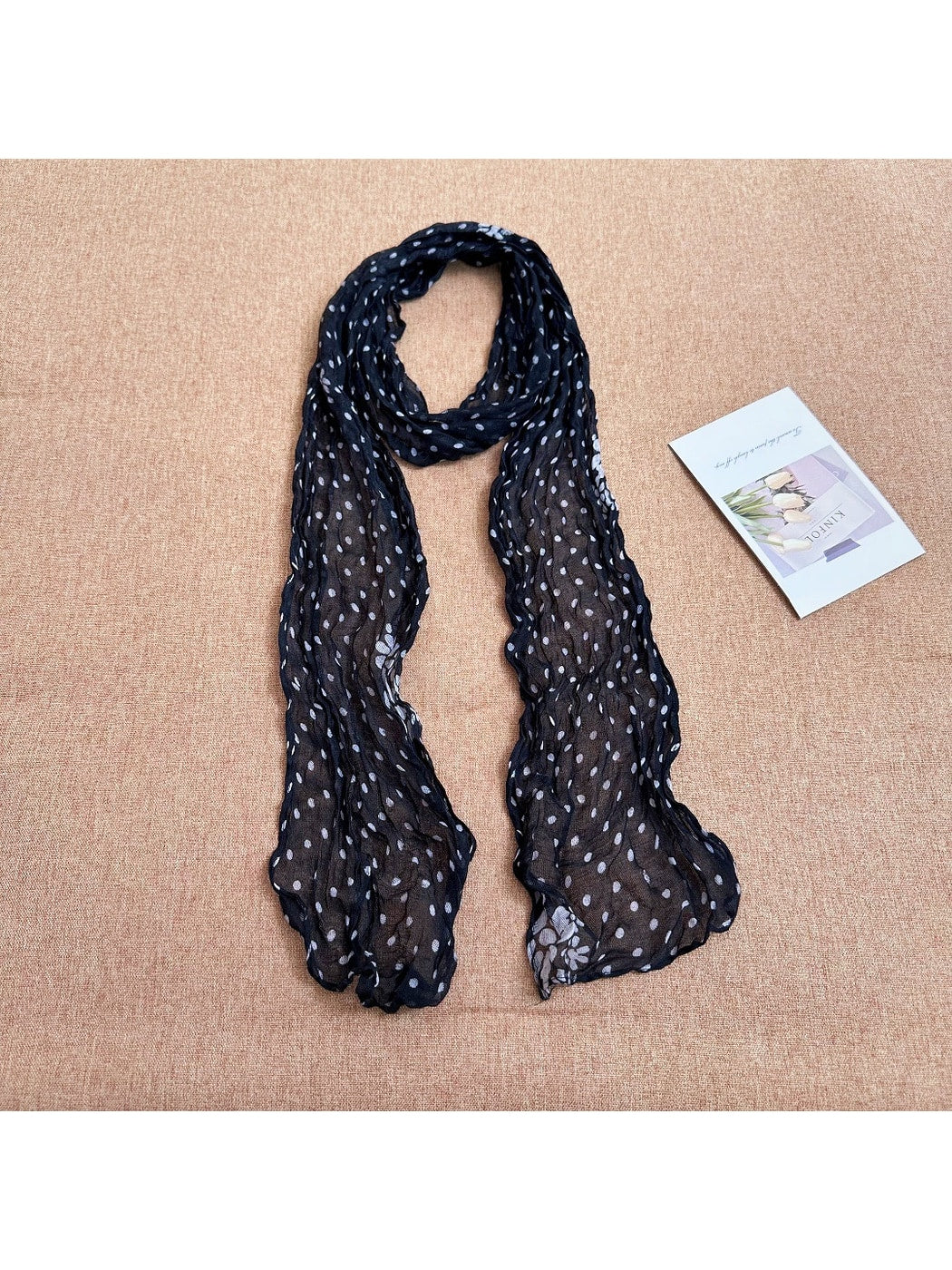 Scarvii - Crinkled Polka Dot Flower Pattern Scarf