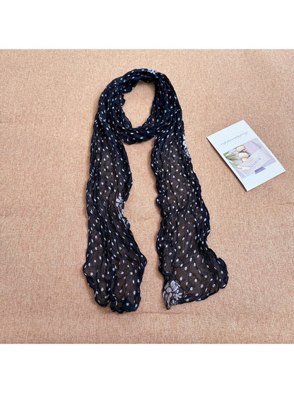 Scarvii - Crinkled Polka Dot Flower Pattern Scarf