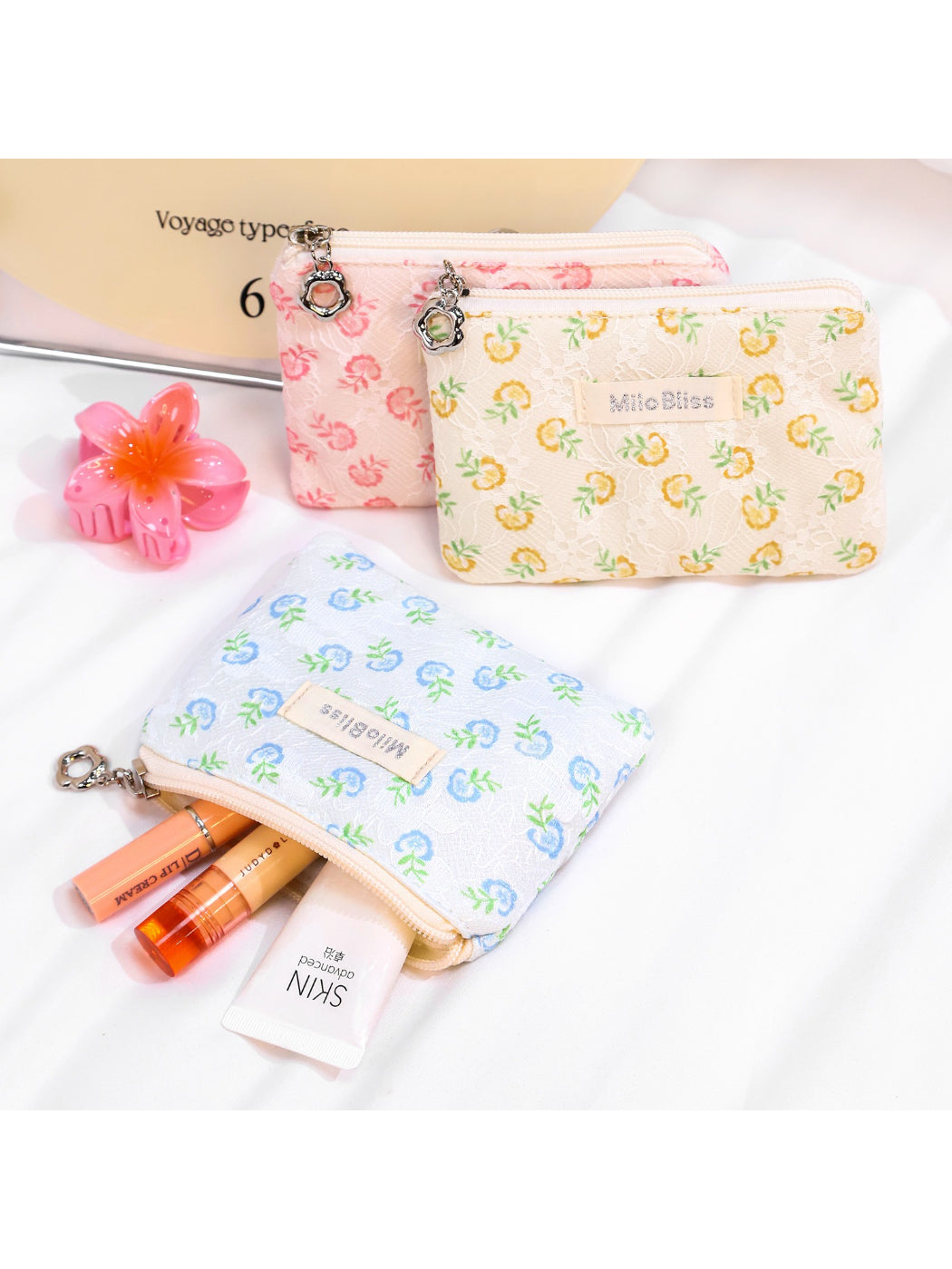 Close-up of Cosbai floral coin purse showing detailed flower design and zipper