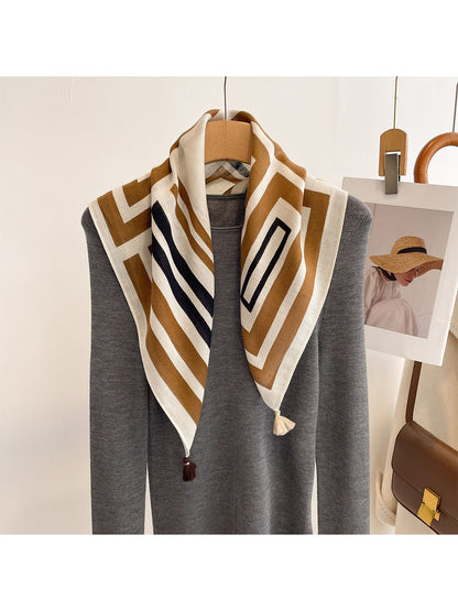 Scarvii - Retro Geometric Print Tassels Square Scarf
