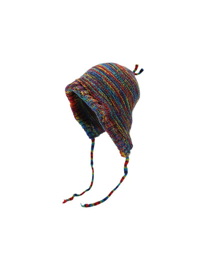 Haila – Colorful Striped Knitted Beanie with Pom & Earflap