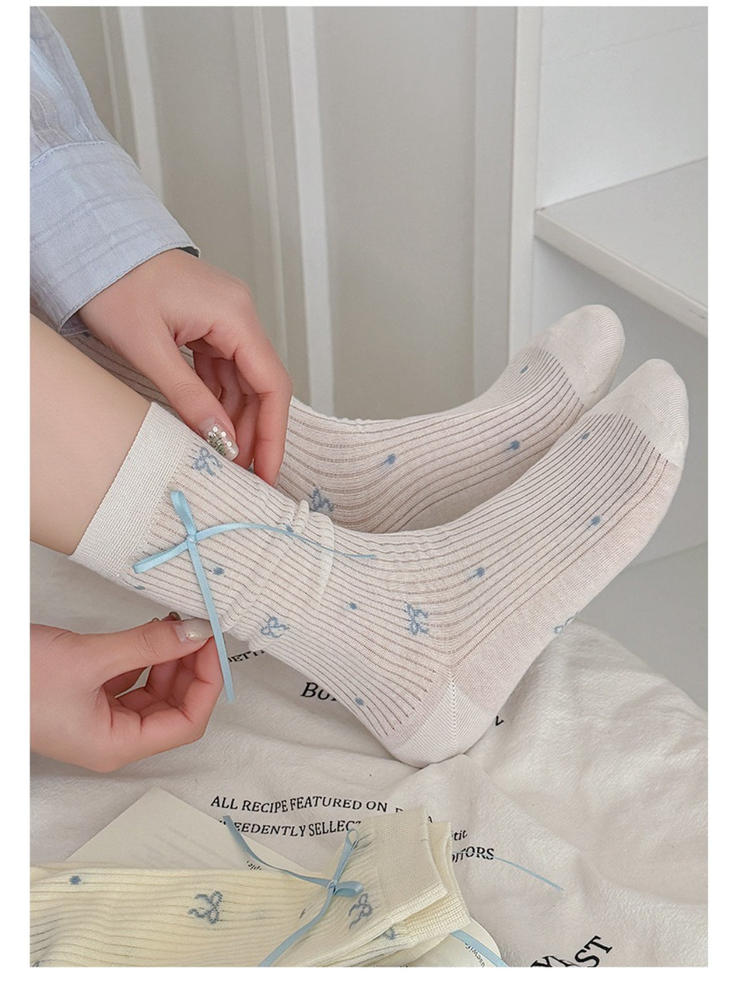 Rufia - Ribbon Detail Dotted Crew Socks product image 7