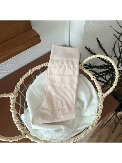 Rufia - Floral and Stripes Embossing Crew Socks