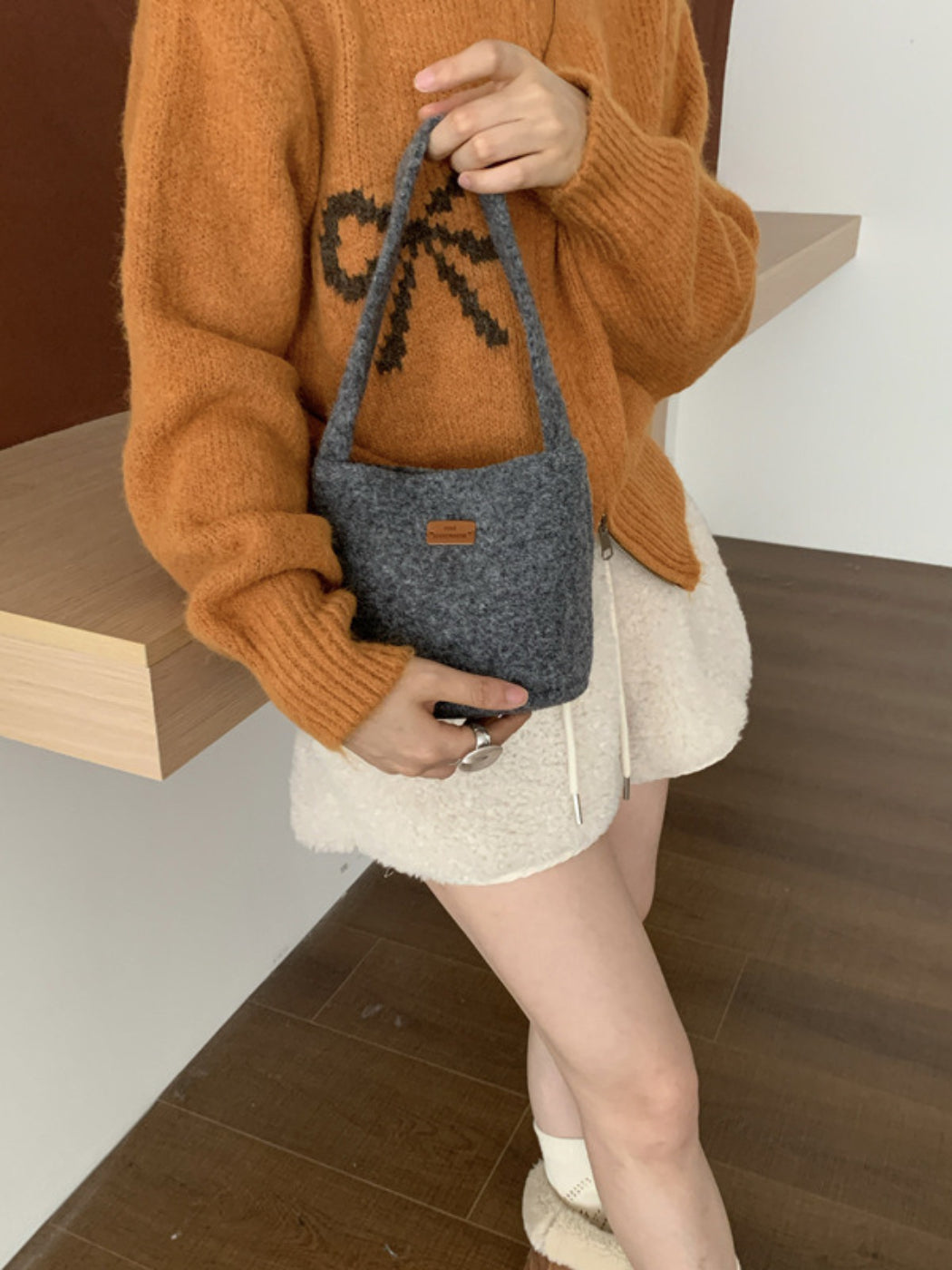 Cosbai - Textured Knit Bucket Handbag