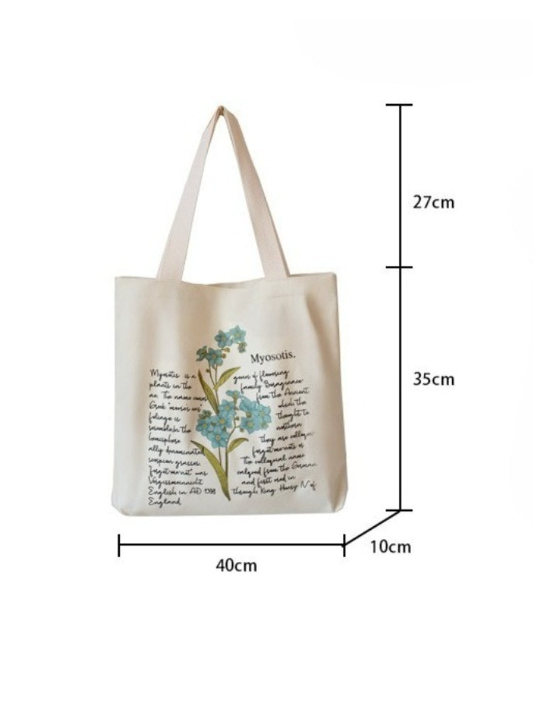 Cosbai - Botanical Script Floral Illustration Tote Bag