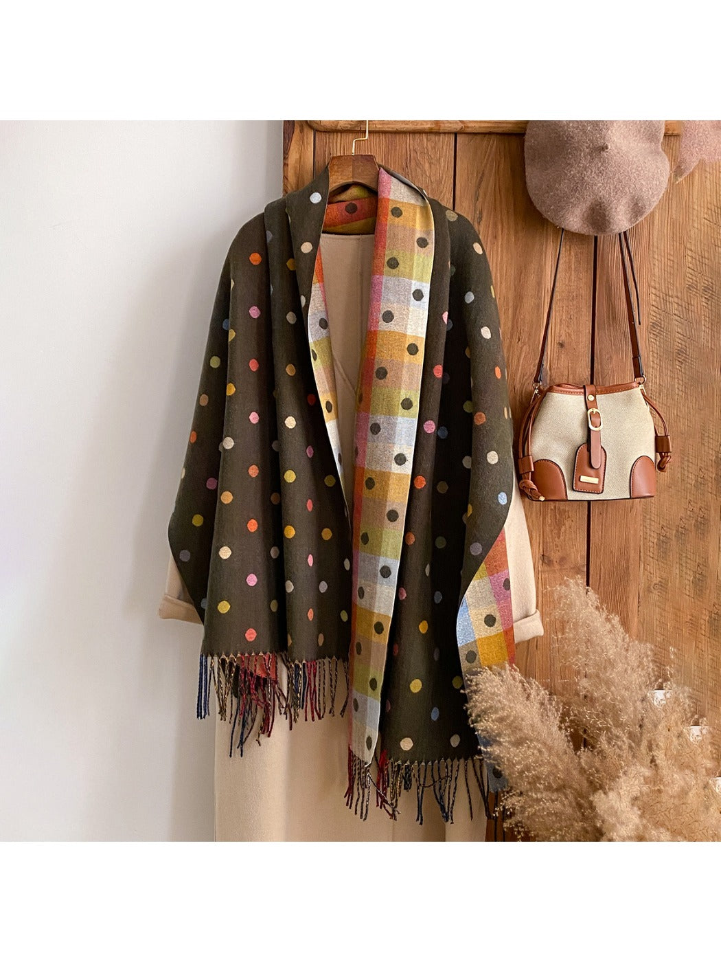 Scarvii - Color Block Polka Dot Scarf & Wrap