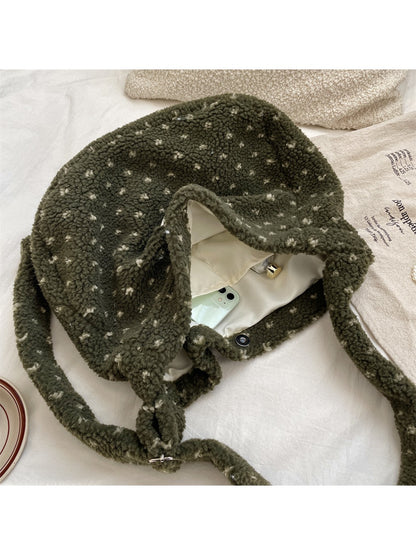 Cosbai – Plush Heart Printed Crossbody Shoulder Bag