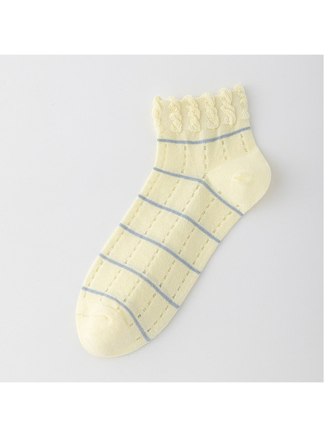 Rufia - Ruffle Cuff Striped Pattern Ankle Socks