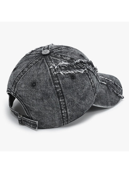 Haila - Washed Frayed Trim Curved Brim Baseball Cap