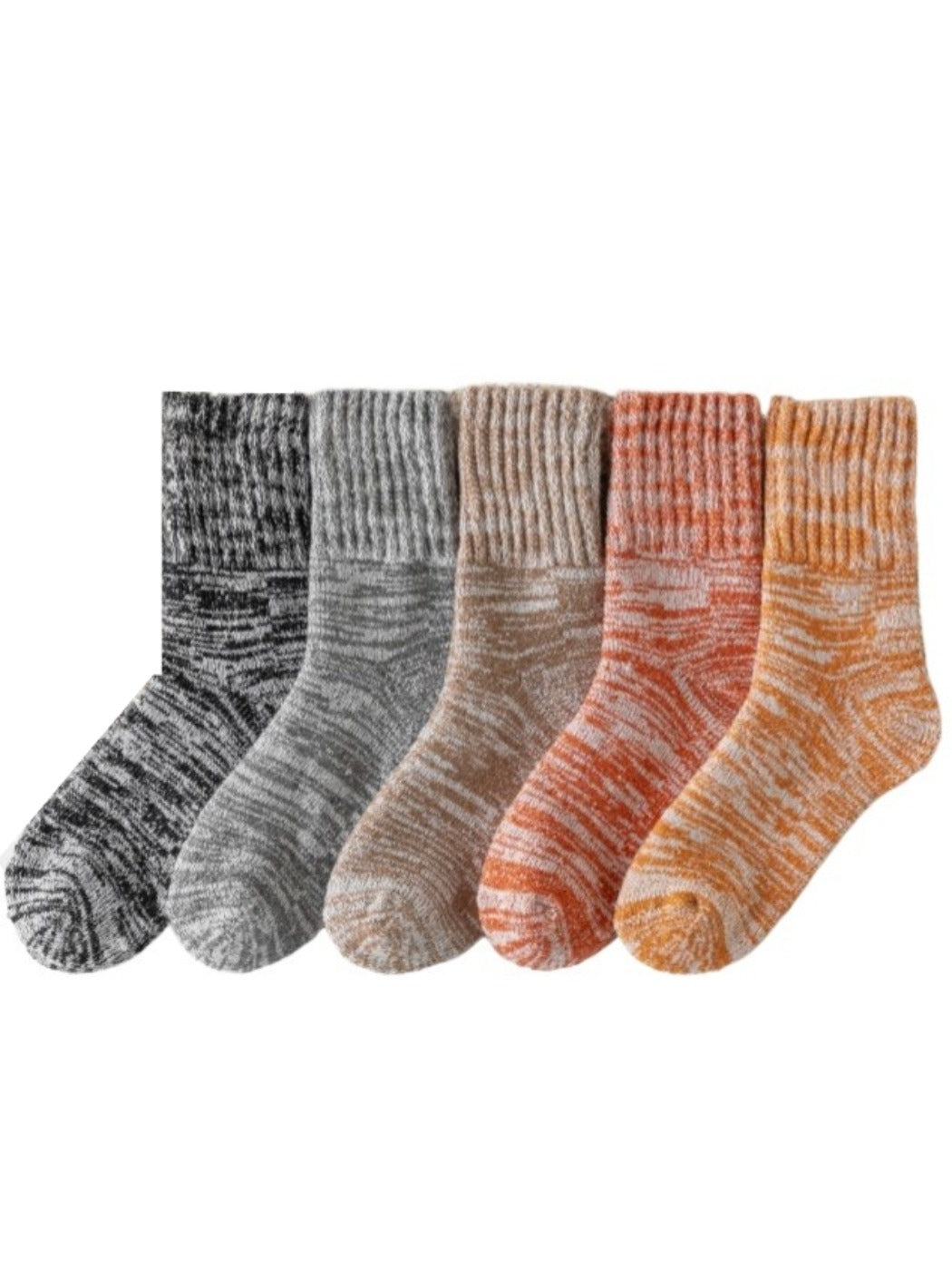 Rufia - Women’s Stripe Mid-Calf Winter Socks - 5 Pairs/Pack