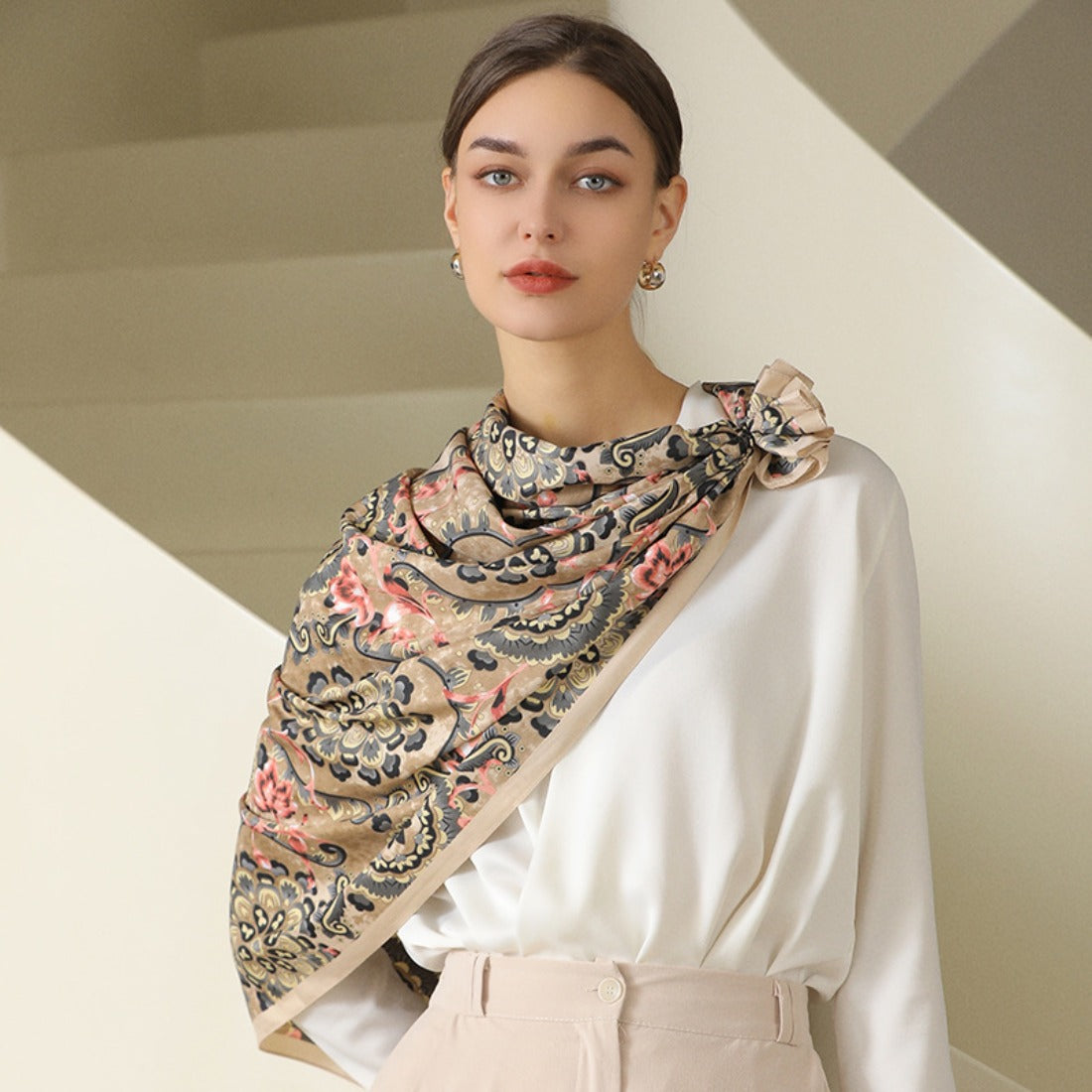 Scarvii - Floral Print Square Scarf