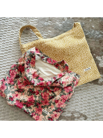 Cosbai - Soft Floral Pattern Casual Shoulder Tote Bag