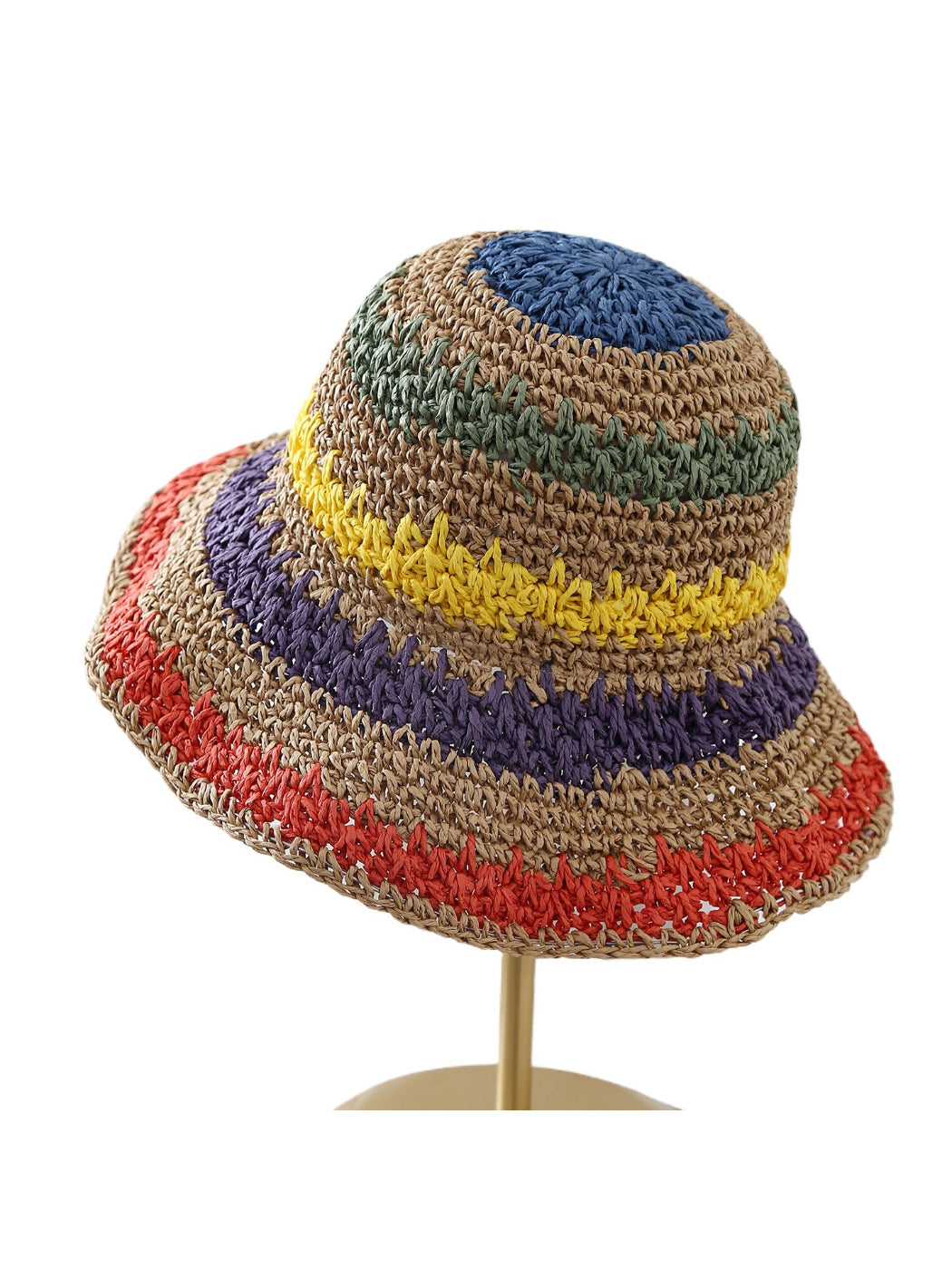 Side view of Haila colorblock crochet style bucket hat showing its textured pattern