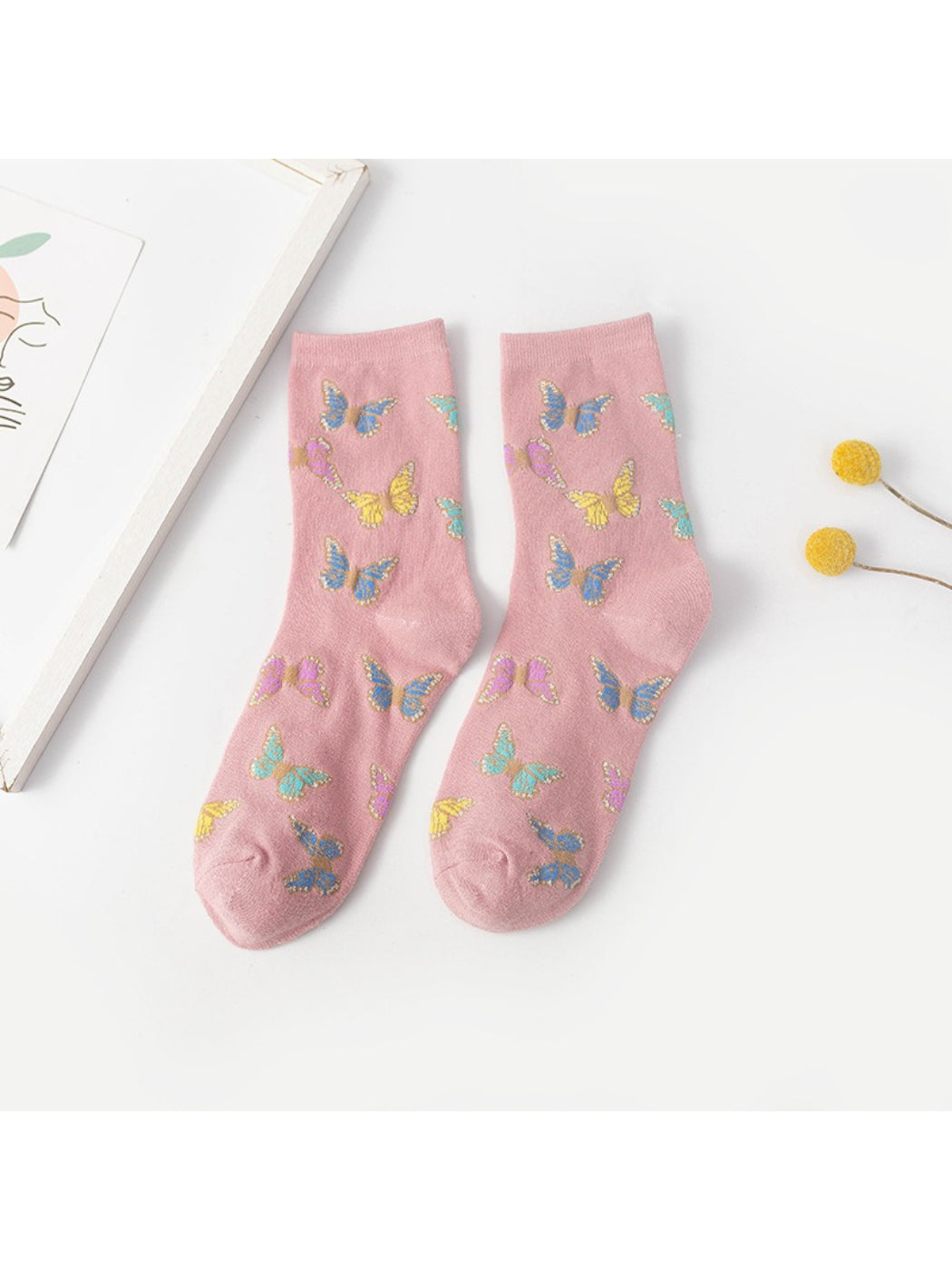 Rufia - Delicate Butterfly Motif Crew Socks