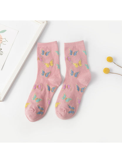 Rufia - Delicate Butterfly Motif Crew Socks