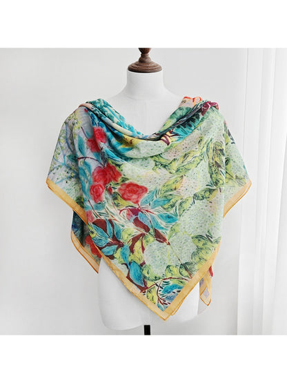 Scarvii - Yellow Border Floral Print Square Scarf