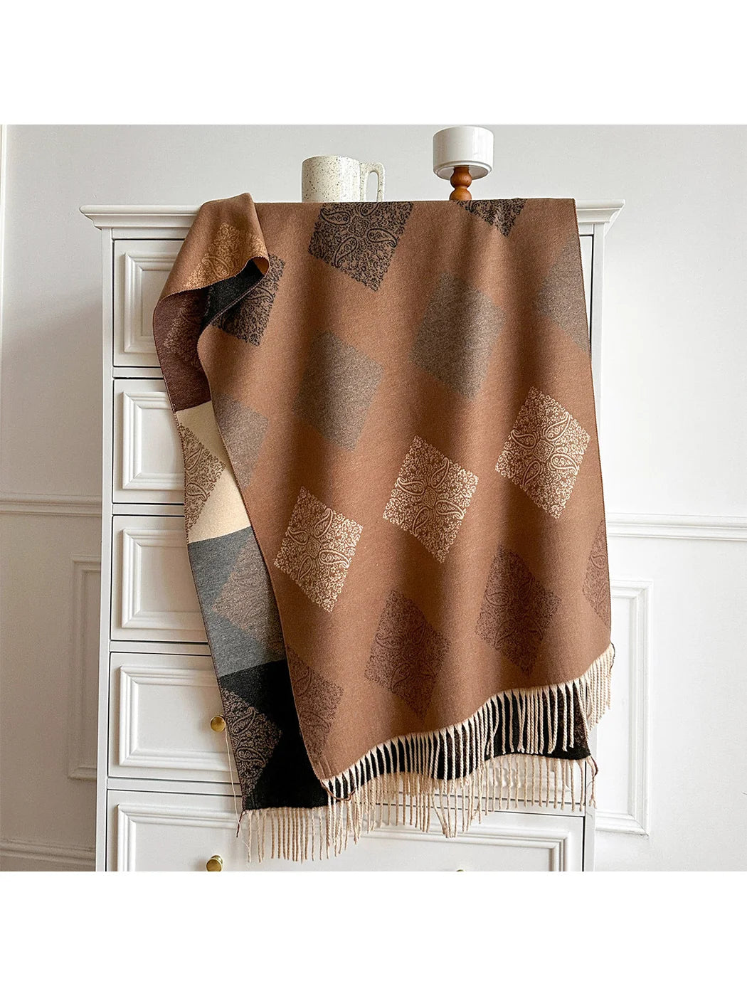 Scarvii - Diamond Paisley Twisted Fringe Scarf