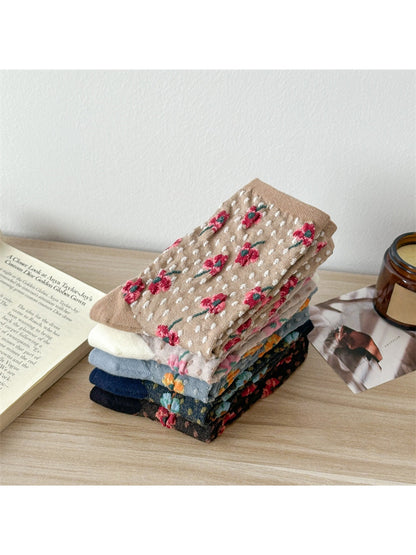 Rufia - Retro Floral Textured Crew Socks
