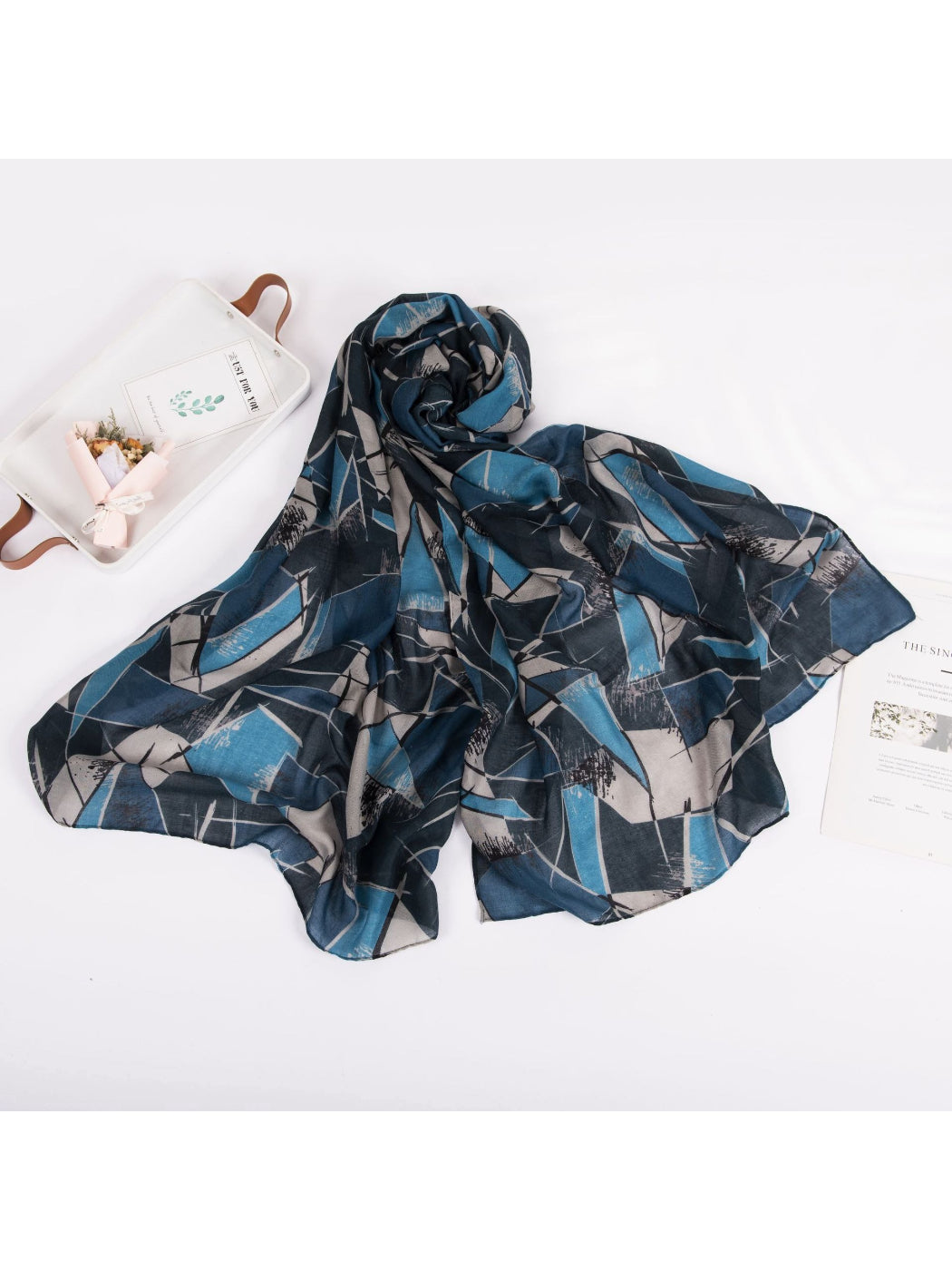 Scarvii - Abstract Blue Geometric Print Scarf