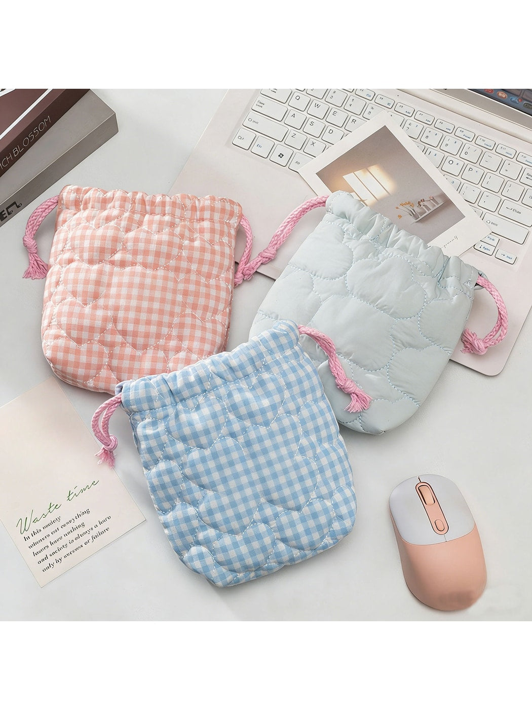 Cosbai - Quilted Drawstring Storage Pouch Bag