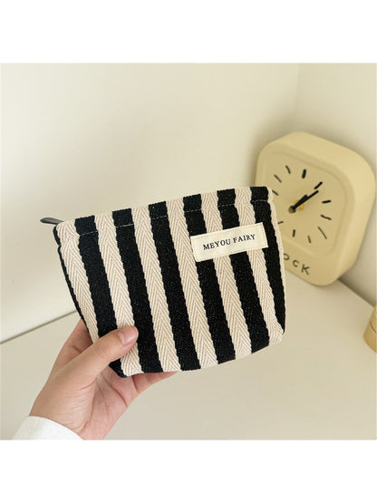 Cosbai - Striped Rectangular Zipper Makeup Bag