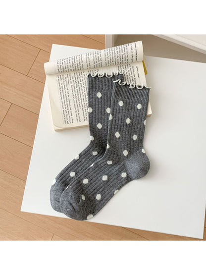 Rufia - Polka Dot Ruffle Edge Crew Socks