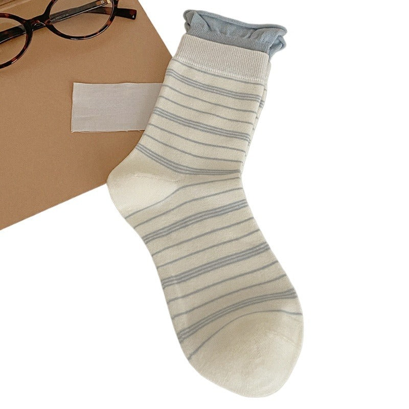 Rufia - Striped Mid-Calf Casual Socks for Women