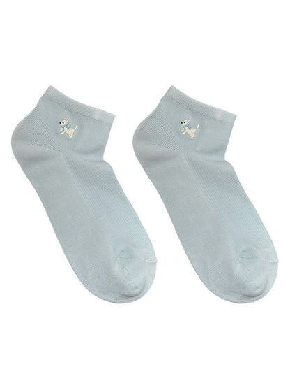 Rufia - Playful Dog Embroidery Women's No-Show Socks