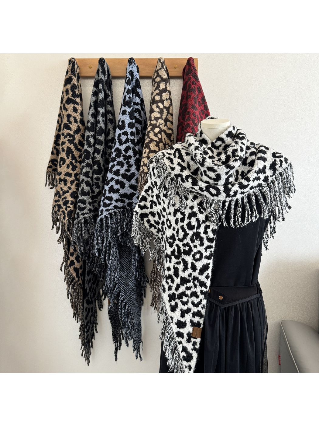 Scarvii - Leopard Print Fringe Triangle Scarf