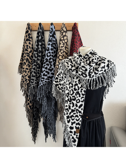 Scarvii - Leopard Print Fringe Triangle Scarf